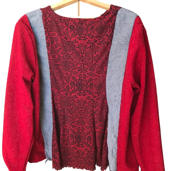 Upcycled Patchwork Pullover Shirt, Size M-L: Mixed Print Spliced Floral Blouse - Picture 3 of 13